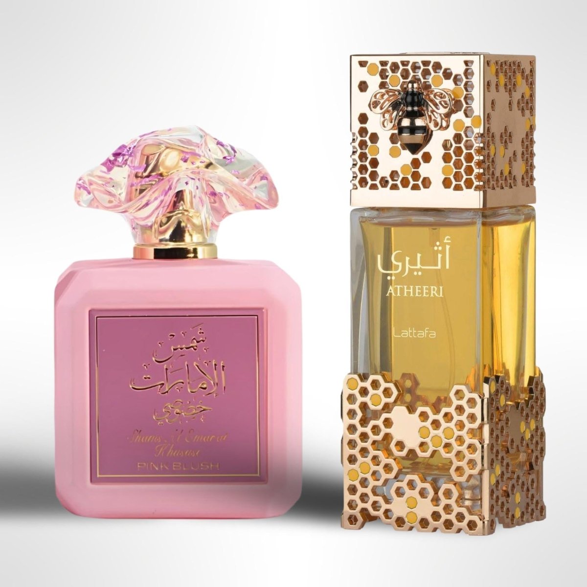 Lattafa Atheeri + Pink Blush Shams Al Emarat Khususi Eau de Parfum by Lattafa — Authentic Arabic Fragrance | Qamare