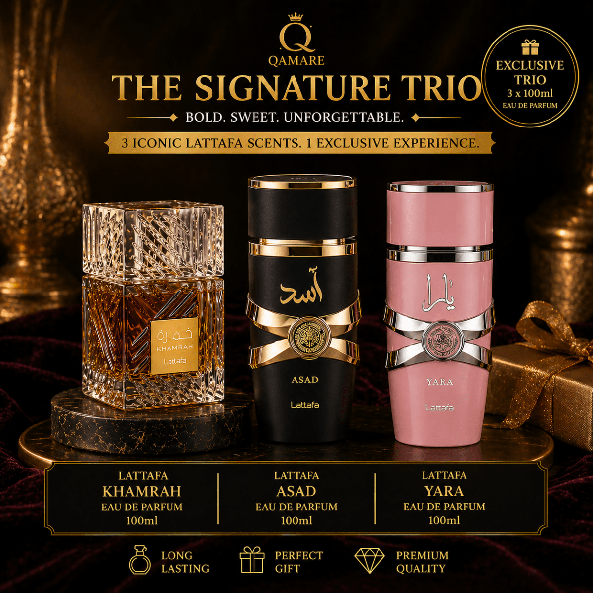 The Statement Trio — Best Sellers Bundle by Qamare Parfums — Authentic Arabic Fragrance | Qamare