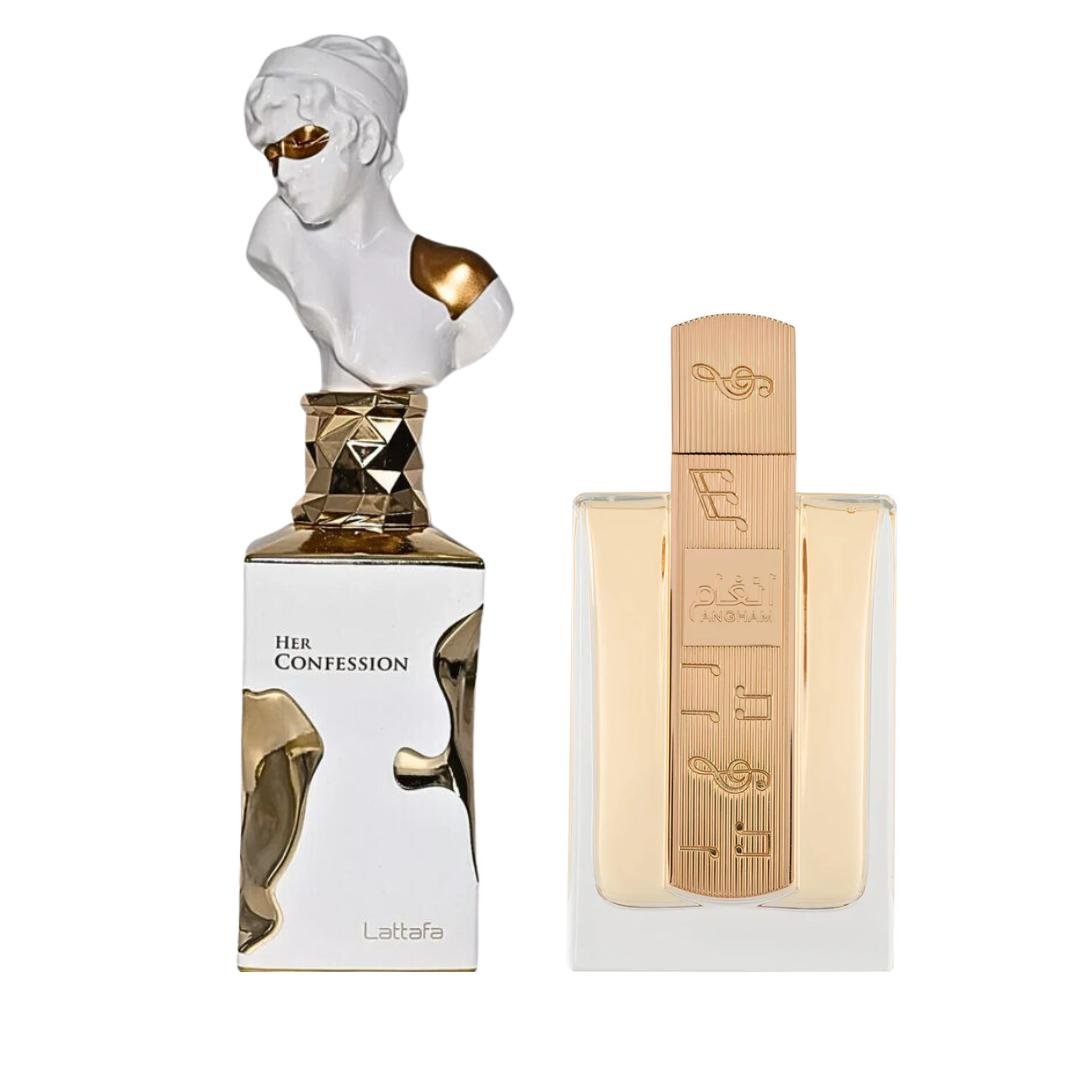 Lattafa Her Confession + Angham Eau de Parfum by Lattafa — Authentic Arabic Fragrance | Qamare