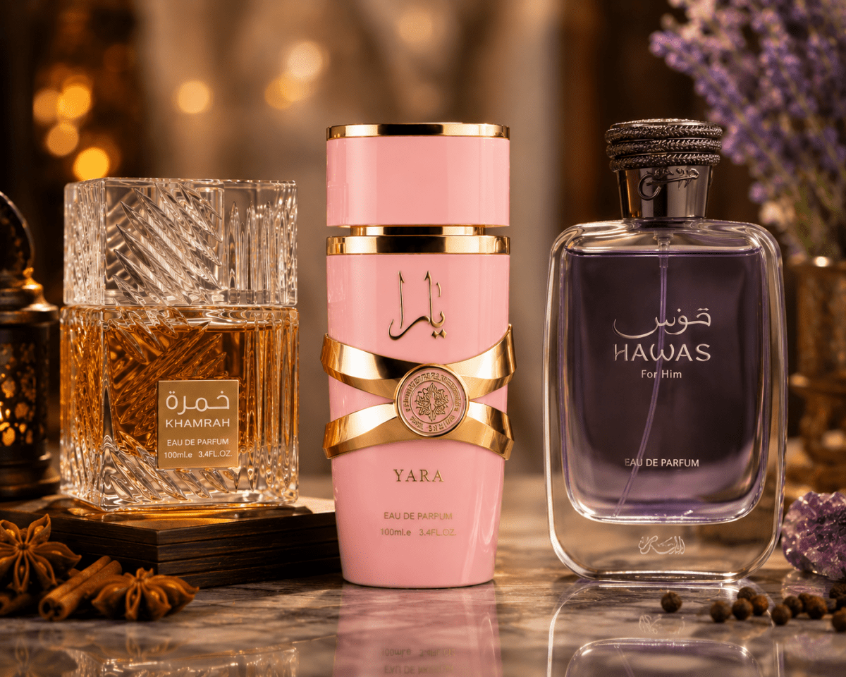 Bestseller 3 - Pack — Khamrah, Hawas & Yara by Qamare — Authentic Arabic Fragrance | Qamare