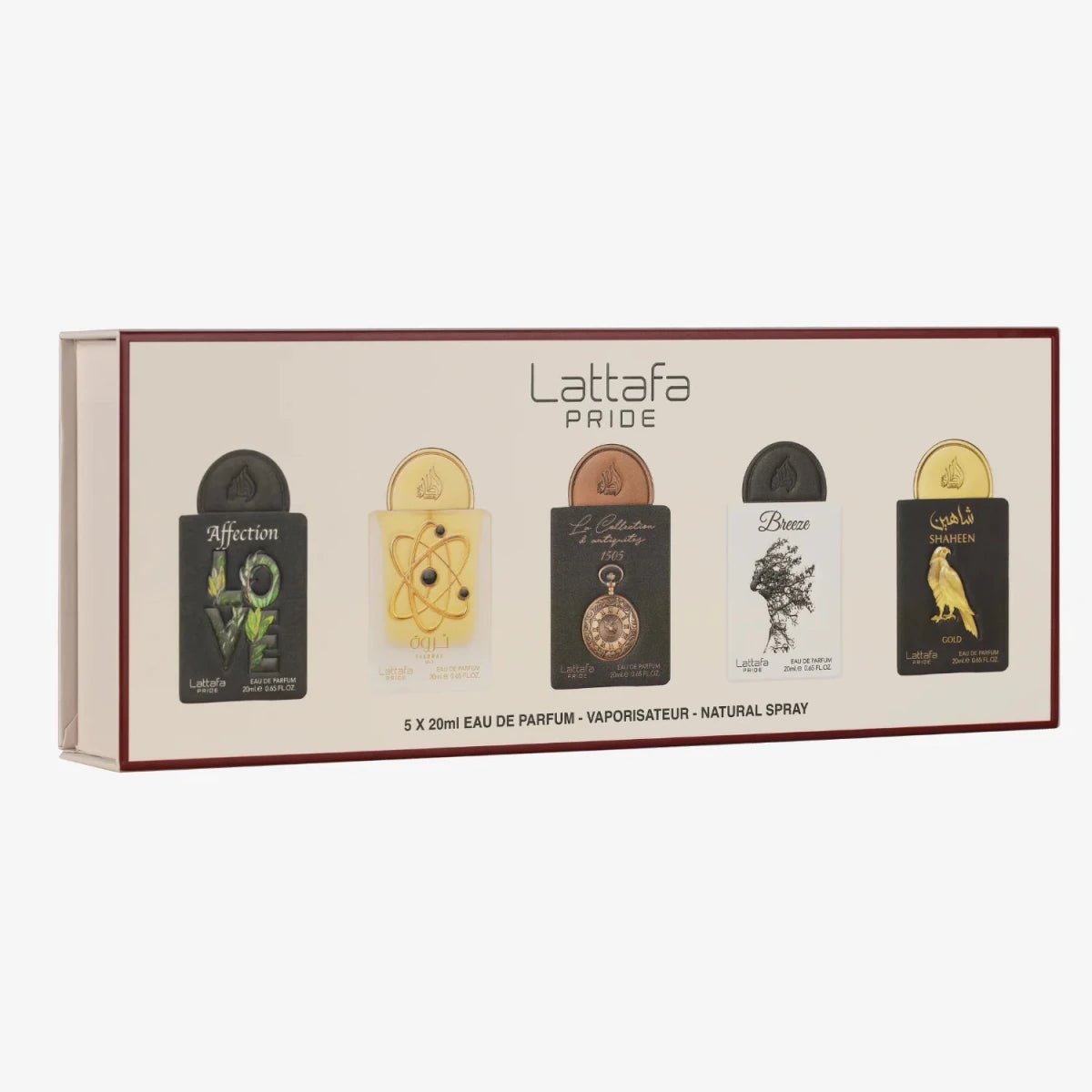 Lattafa Pride 5x Affection Tharwah Gold Watch 1505 Breeze Shaheen Gold Gift Set Eau de Parfum 20ml by Lattafa — Authentic Arabic Fragrance | Qamare