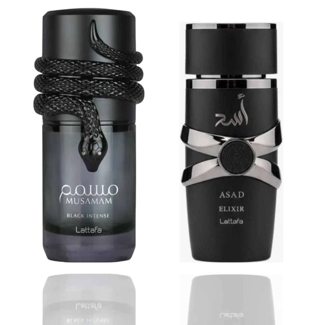 Asad Elixir + Musamam Black Intense — 2-Piece Set by Qamare — Authentic Arabic Fragrance | Qamare