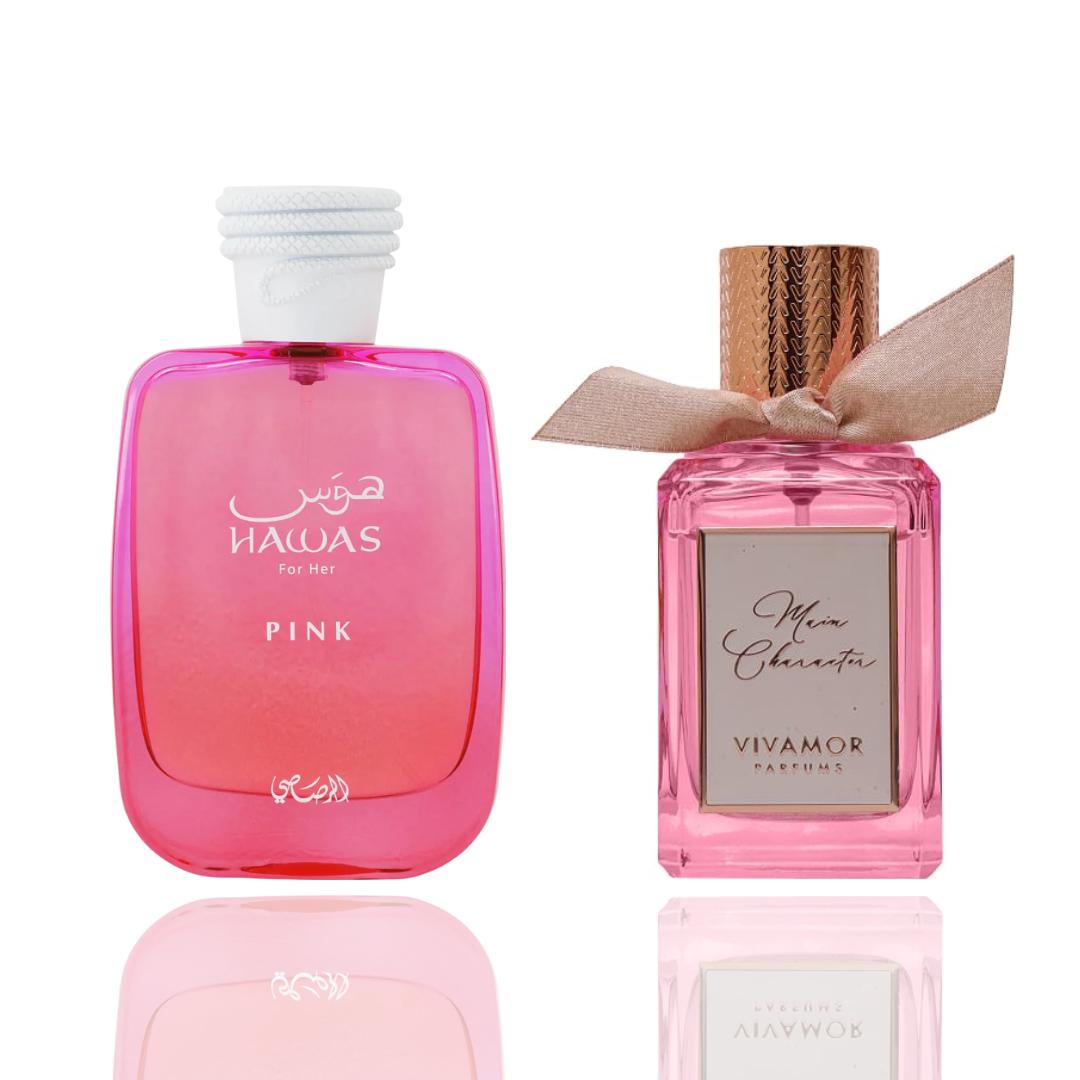 Hawas Pink + Vivamor Main Character — 2-Piece Set by Qamare — Authentic Arabic Fragrance | Qamare