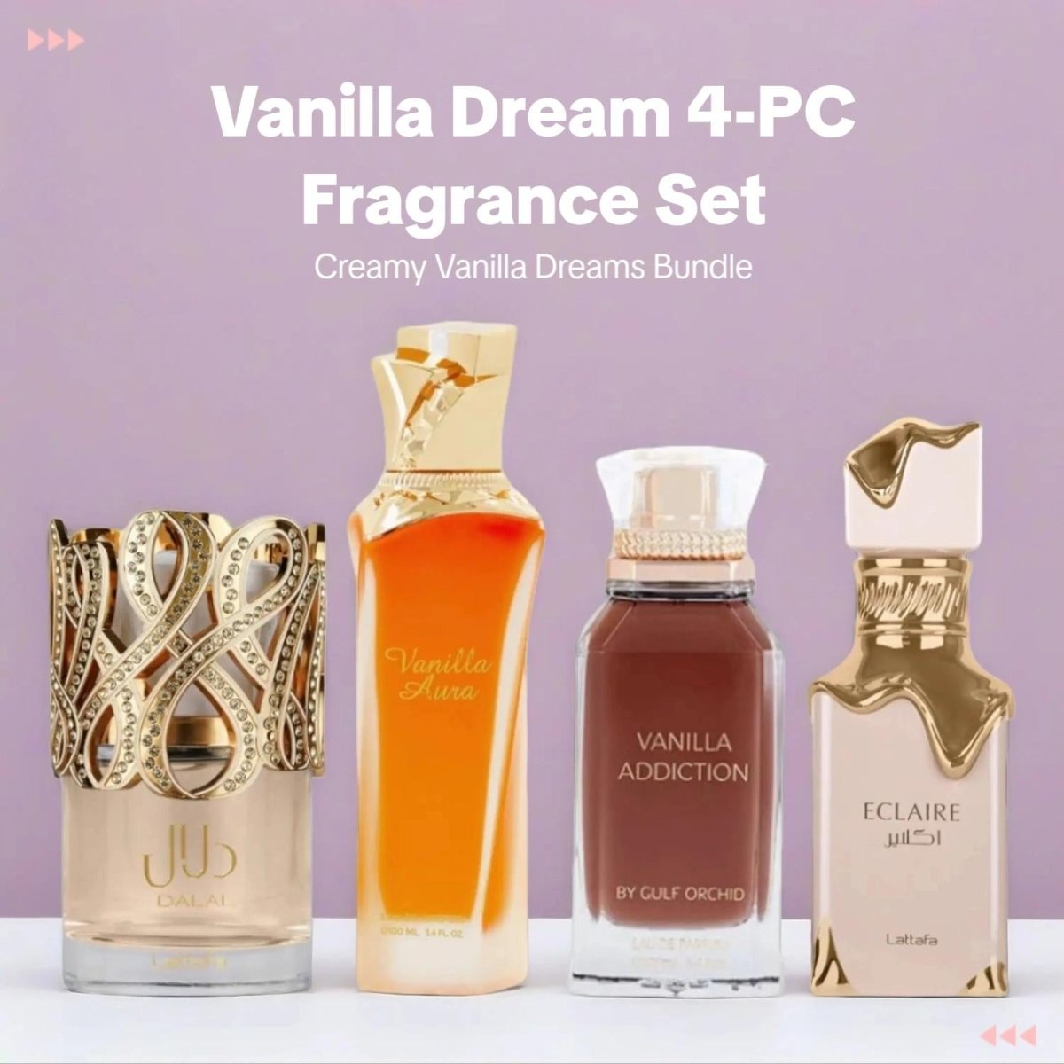 Dalal + Vanilla Aura + 2 More — 4-Piece Bundle by Qamare — Authentic Arabic Fragrance | Qamare