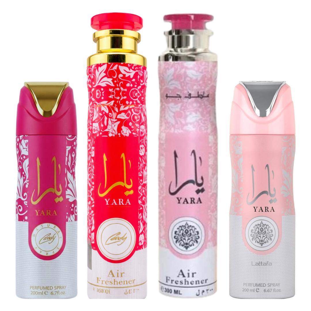 Yara Candy Air Freshener + Yara Candy Body + 2 More — 4-Piece Bundle by Qamare — Authentic Arabic Fragrance | Qamare