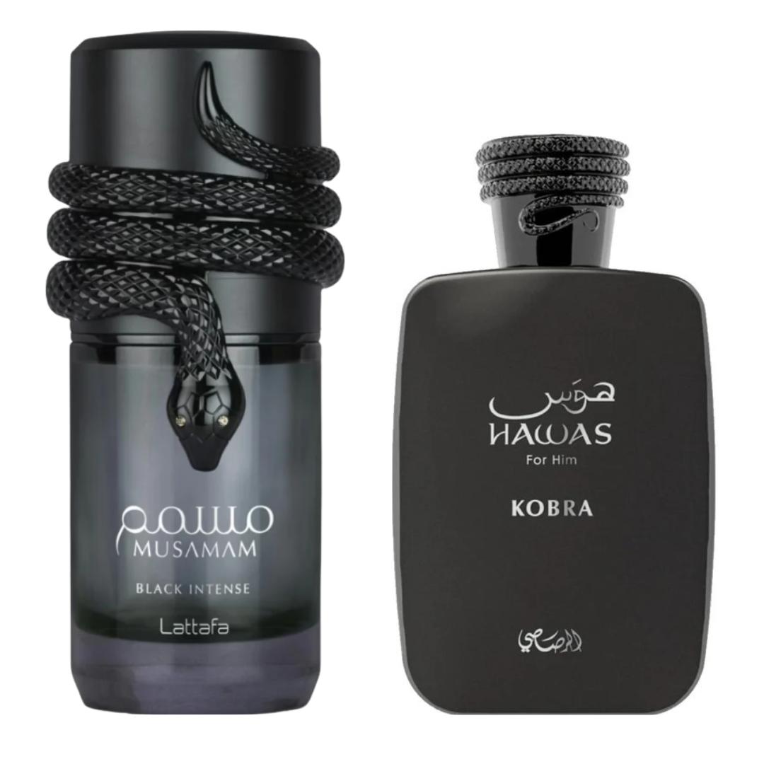 Musamam Black Intense + Hawas Kobra — 2-Piece Set by Qamare — Authentic Arabic Fragrance | Qamare