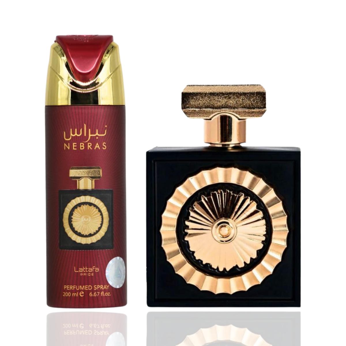 Lattafa Nebras + Nebras Deodorant — 2-Piece Set by Lattafa — Authentic Arabic Fragrance | Qamare