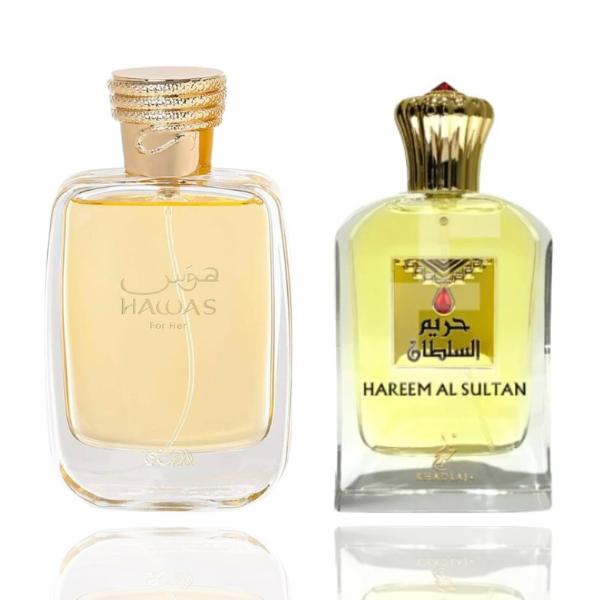 Hawas + Hareem Gold — 2-Piece Set by Qamare — Authentic Arabic Fragrance | Qamare