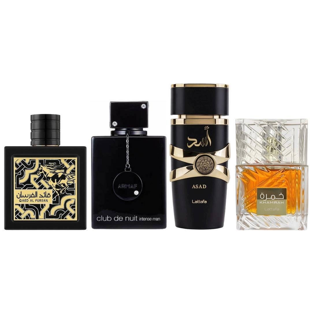 Lattafa Afnan Club De Nuit Black + Asad + 2 More — 4-Piece Bundle by Lattafa — Authentic Arabic Fragrance | Qamare
