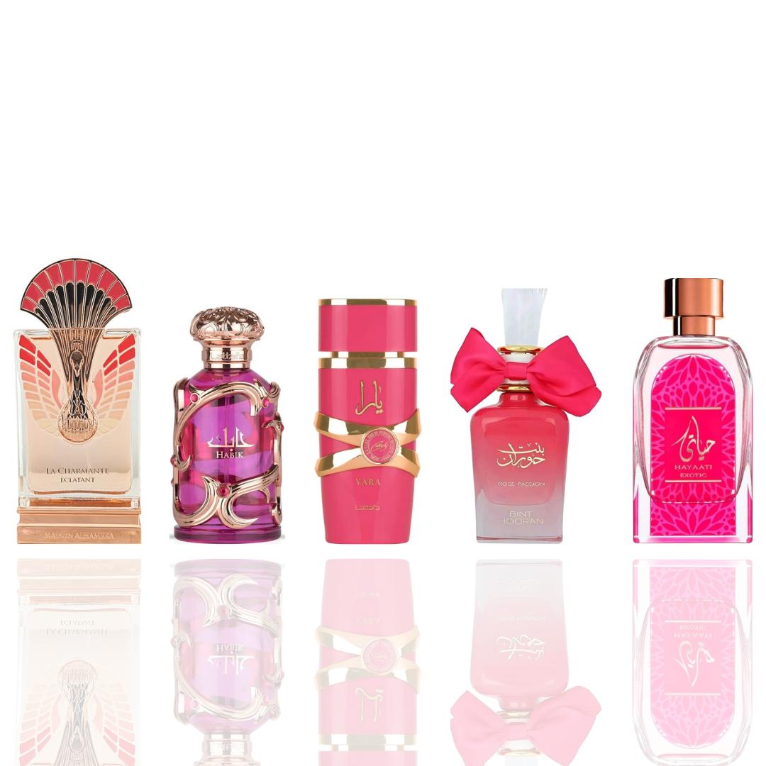 La Charmante Eclatant + Habik Women + 3 More — 5-Piece Bundle by Qamare — Authentic Arabic Fragrance | Qamare