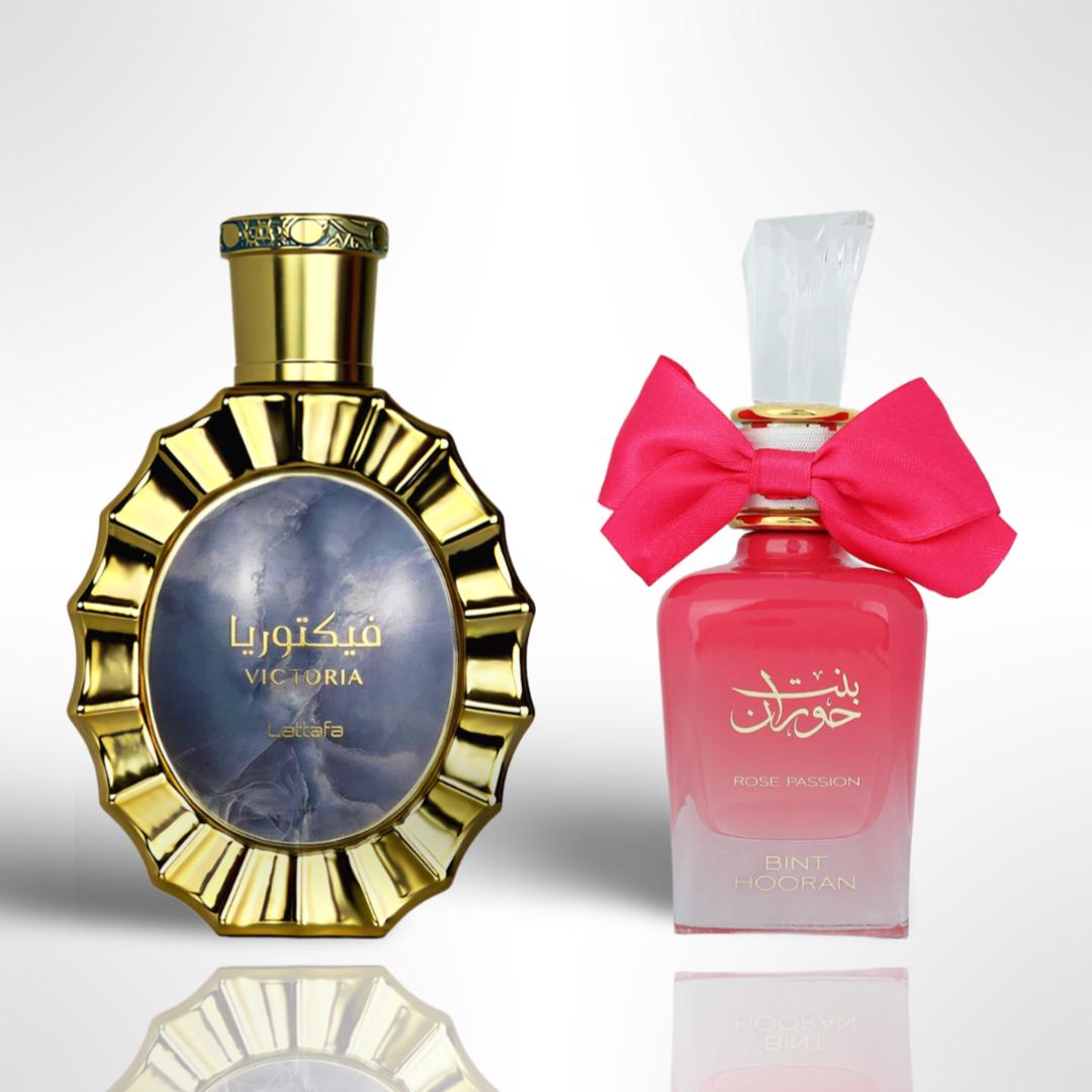 Lattafa Victoria + Bint Hooran Rose Passion — 2-Piece Set by Lattafa — Authentic Arabic Fragrance | Qamare