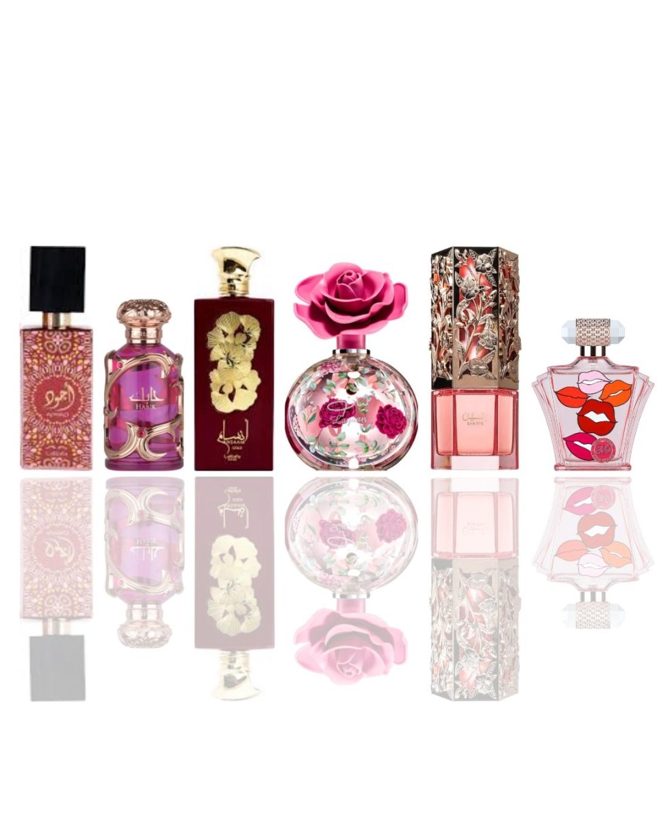 Ajwad Pink + Habik Women + 4 More — 6-Piece Bundle by Qamare — Authentic Arabic Fragrance | Qamare