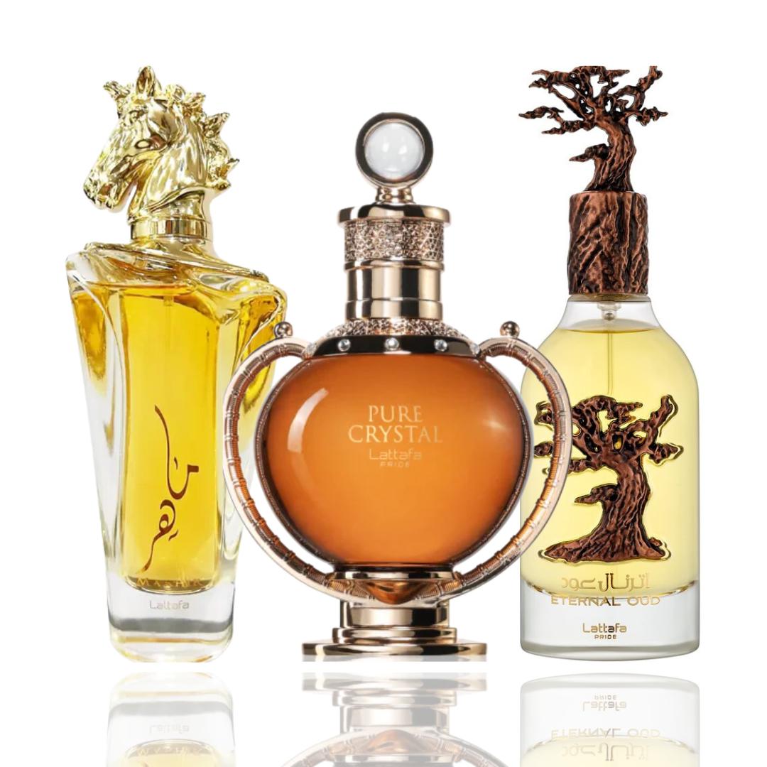 Maahir Gold + Eternal Oud + 1 More — 3-Piece Bundle by Qamare — Authentic Arabic Fragrance | Qamare