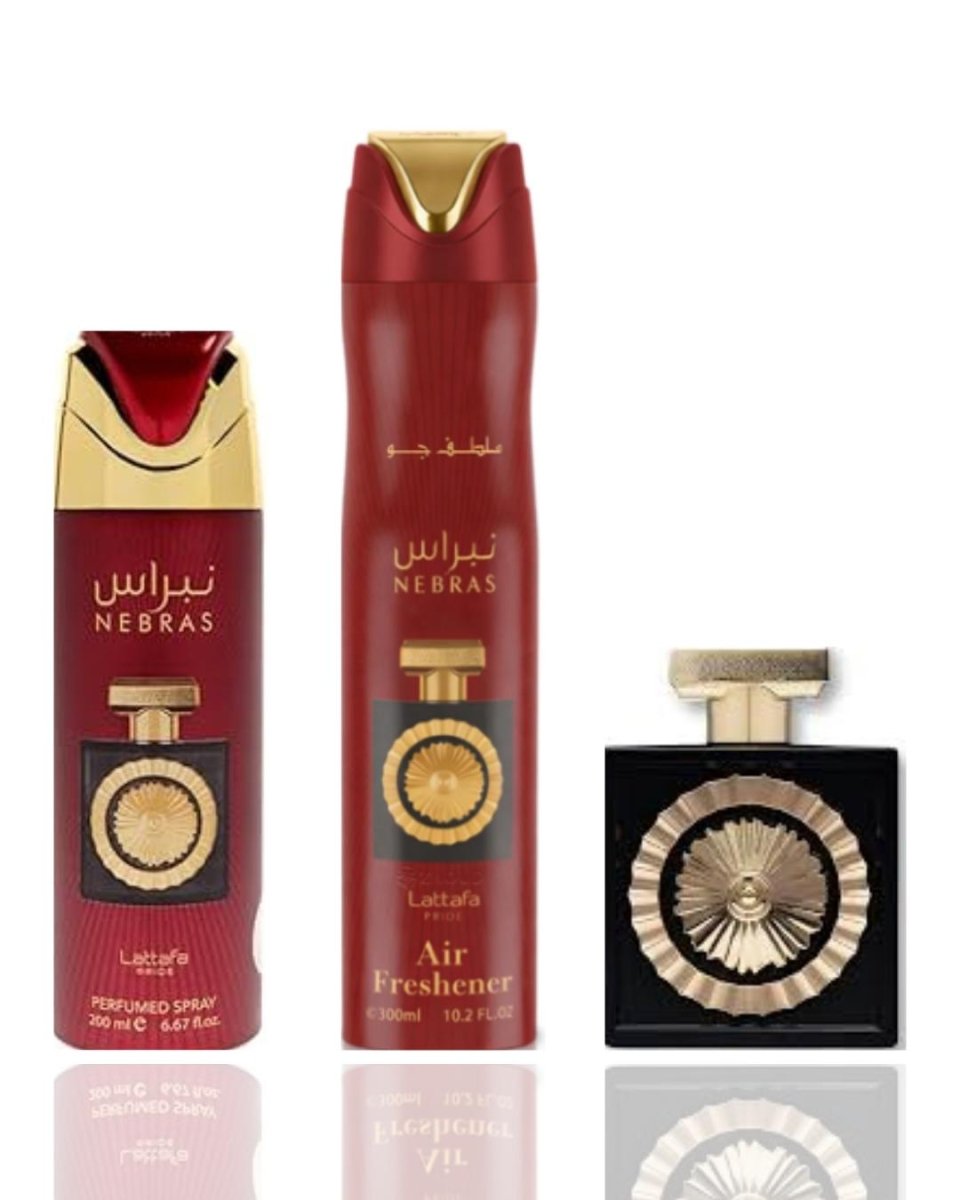 Nebras + Nebras Deodorant + 1 More — 3-Piece Bundle by Qamare — Authentic Arabic Fragrance | Qamare