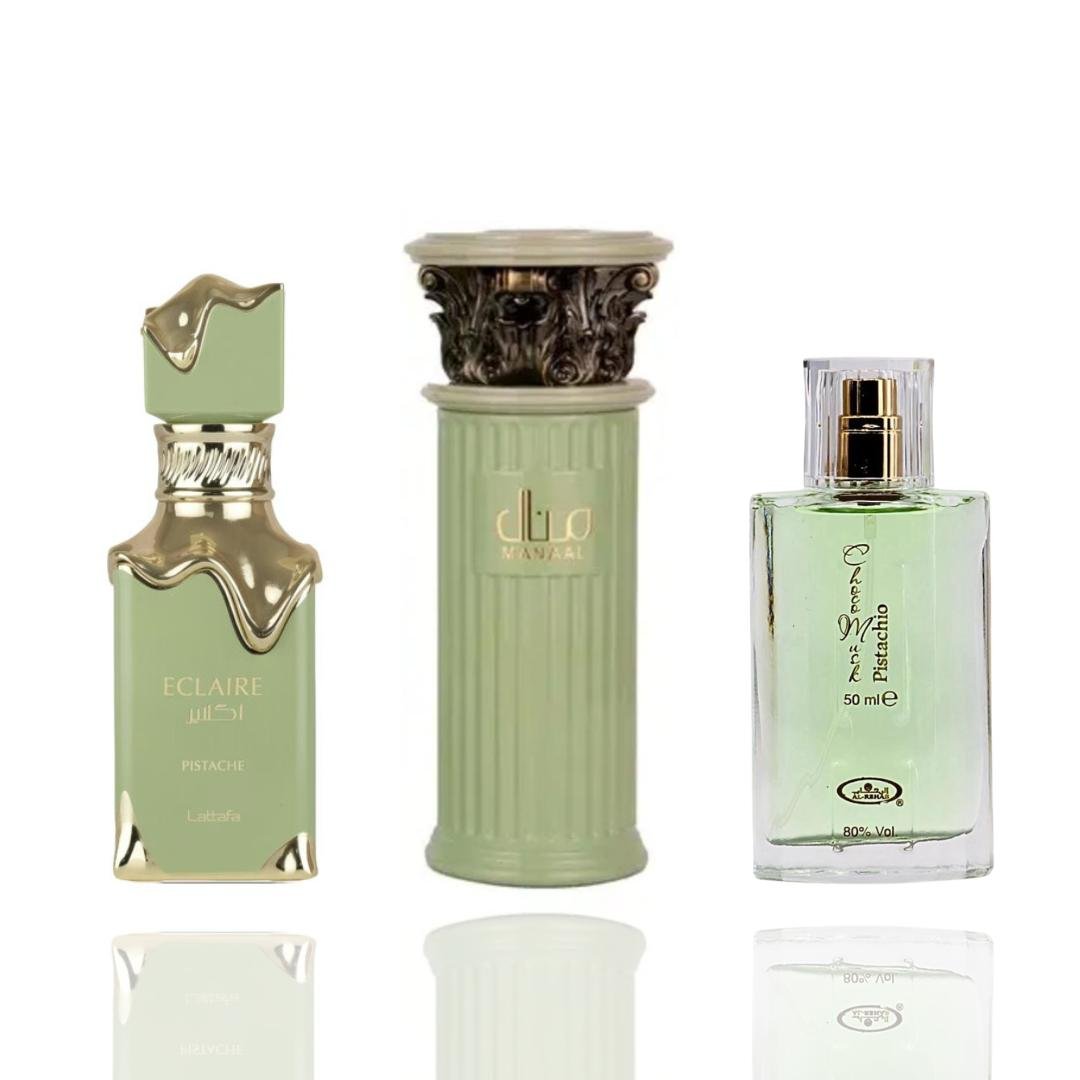 Eclaire Pistache + Manaal + 1 More — 3-Piece Bundle by Qamare — Authentic Arabic Fragrance | Qamare