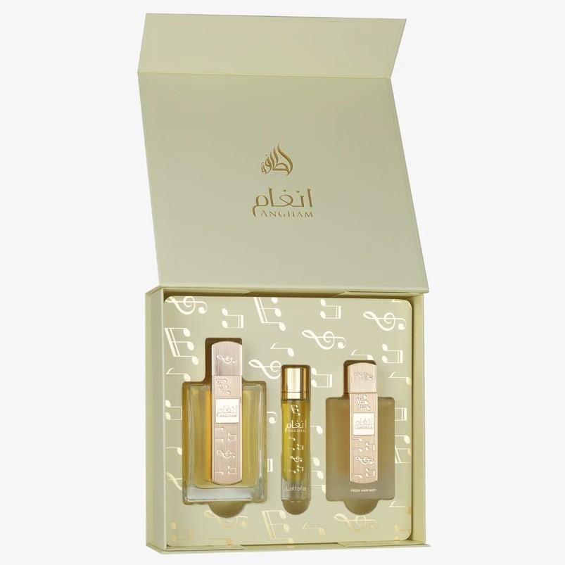 Lattafa Angham 3pc Gift Set by Lattafa — Authentic Arabic Fragrance | Qamare