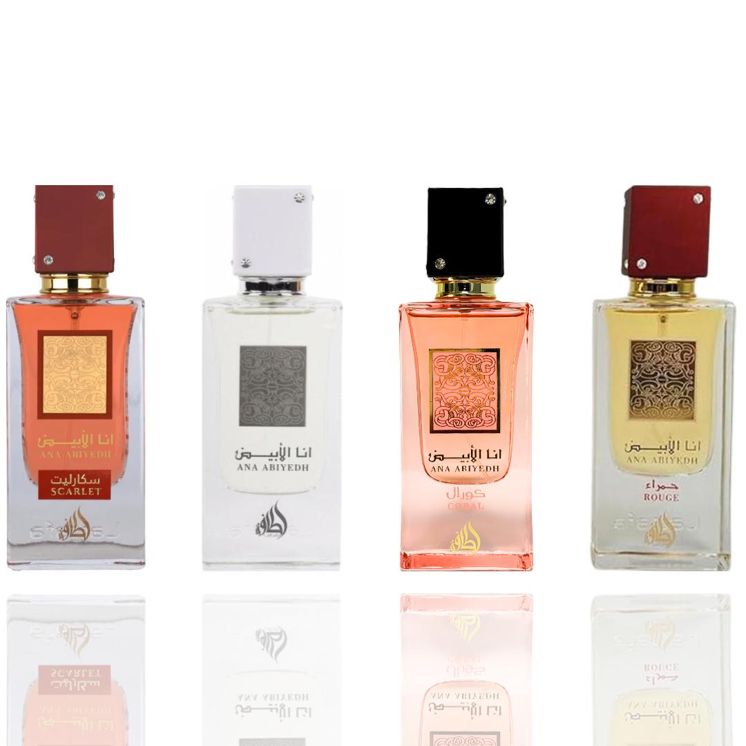 Ana Abiyedh + Ana Abiyedh Coral + 2 More — 4-Piece Bundle by Qamare — Authentic Arabic Fragrance | Qamare