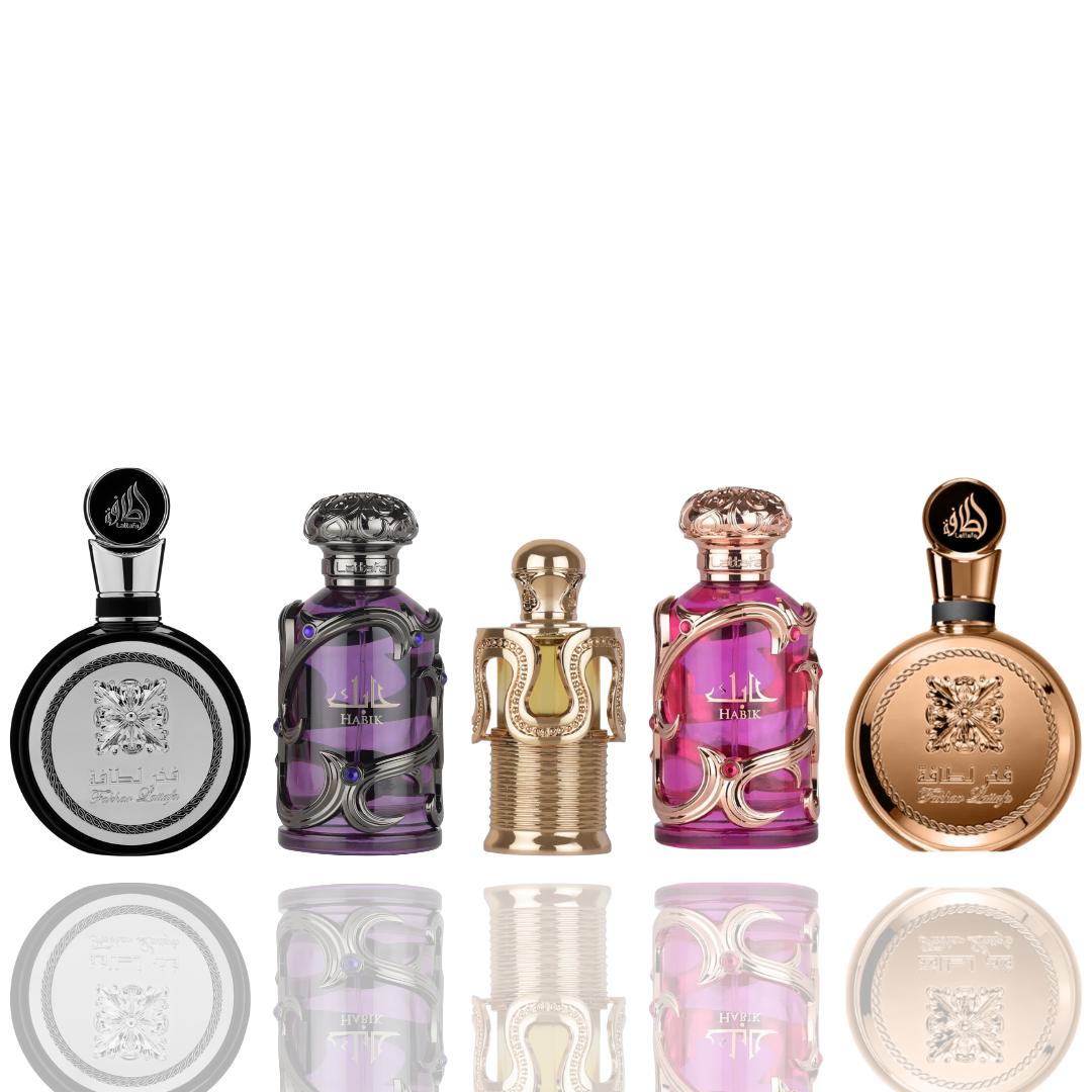 Lattafa Habik Man + Fakhar Extriat + 3 More — 5-Piece Bundle by Lattafa — Authentic Arabic Fragrance | Qamare