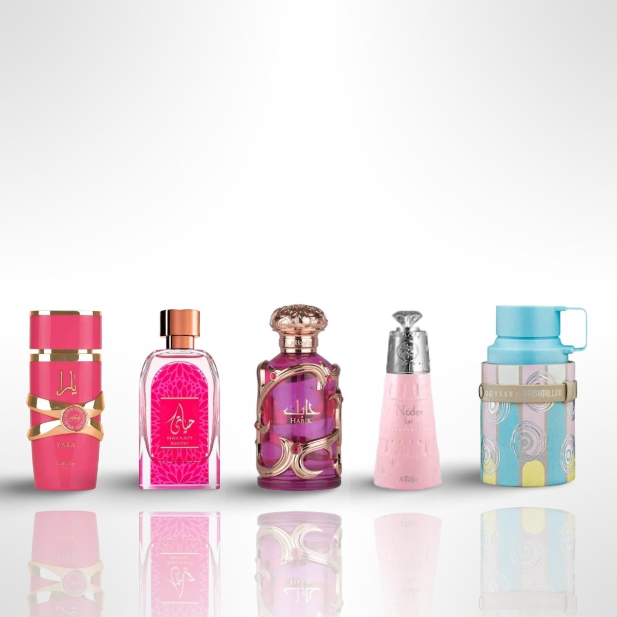 Lattafa Yara Candy + Hayaati Exotic + 3 More — 5-Piece Bundle by Lattafa — Authentic Arabic Fragrance | Qamare