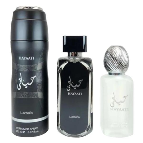Lattafa Hayaati Pcs Gift Set + Deo + 1 More — 3-Piece Bundle by Lattafa — Authentic Arabic Fragrance | Qamare