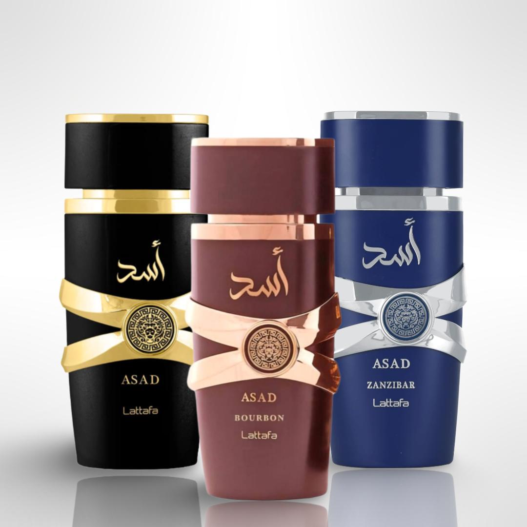 Asad Bourbon + Asad + 1 More — 3-Piece Bundle by Qamare — Authentic Arabic Fragrance | Qamare