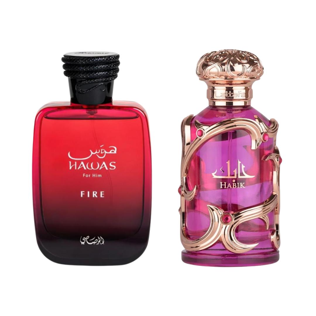 Habik Women + Hawas Fire — 2-Piece Set by Qamare — Authentic Arabic Fragrance | Qamare