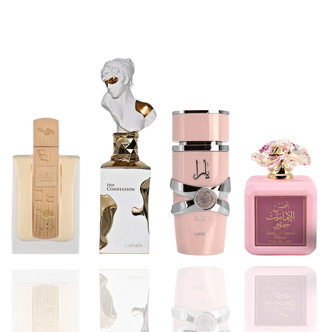 Angham + Her Confession + 2 More — 4-Piece Bundle by Qamare — Authentic Arabic Fragrance | Qamare
