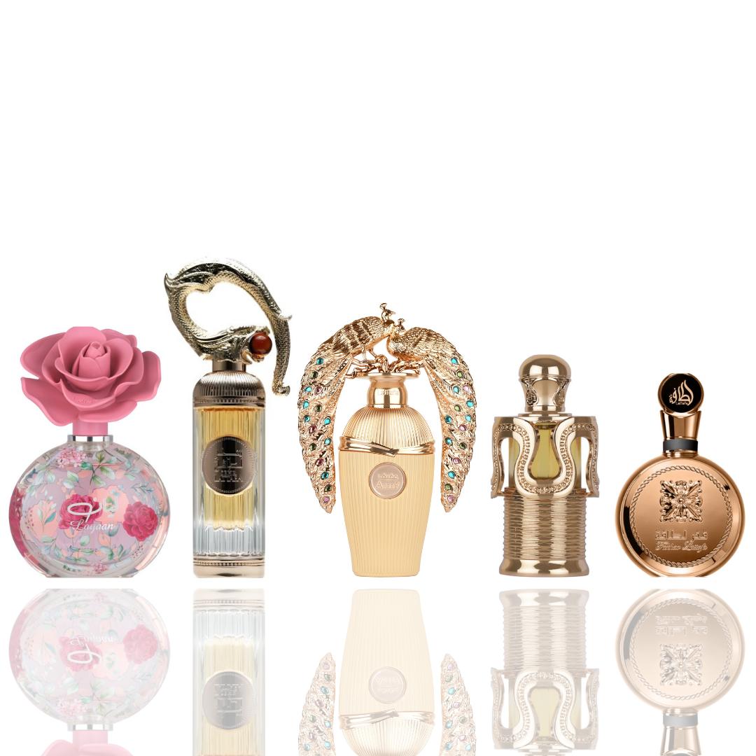 Lattafa Layaan + Sehr + 3 More — 5-Piece Bundle by Lattafa — Authentic Arabic Fragrance | Qamare