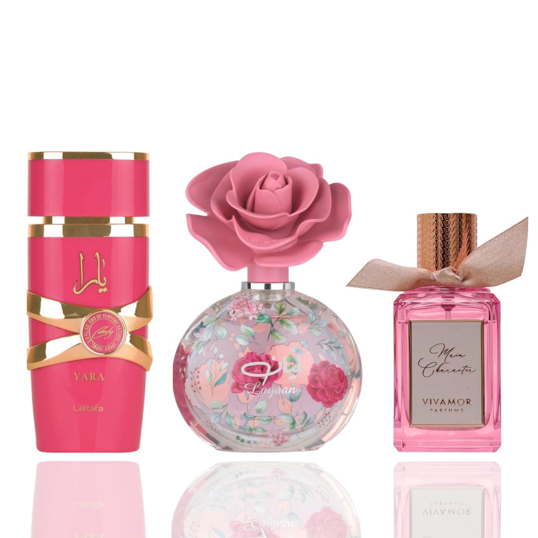 Yara Candy + Layaan + 1 More — 3-Piece Bundle by Qamare — Authentic Arabic Fragrance | Qamare