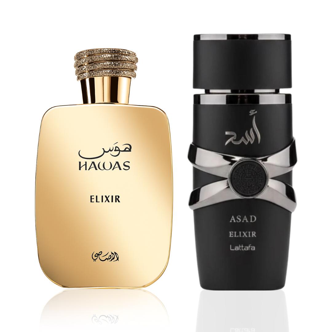 Asad Elixir + Hawas Elixir — 2-Piece Set by Qamare — Authentic Arabic Fragrance | Qamare