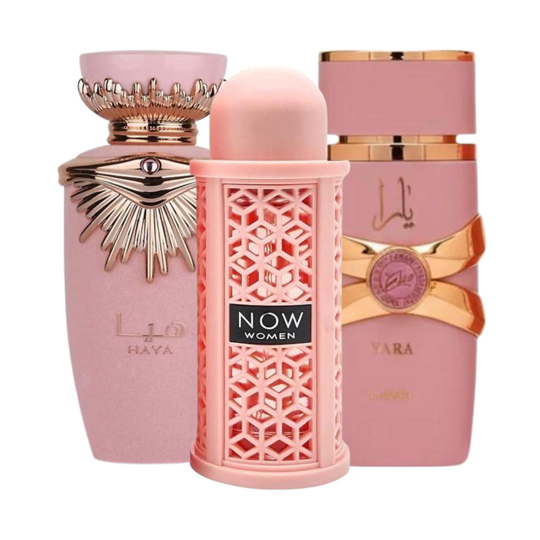 Now Pink + Yara Elixir + 1 More — 3-Piece Bundle by Qamare — Authentic Arabic Fragrance | Qamare