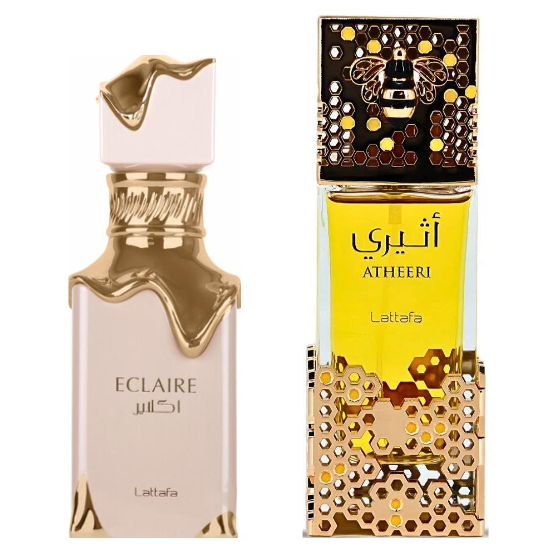 Lattafa Atheeri + Eclaire Citrus Woods Amber Vanilla Eau de Parfum by Lattafa — Authentic Arabic Fragrance | Qamare