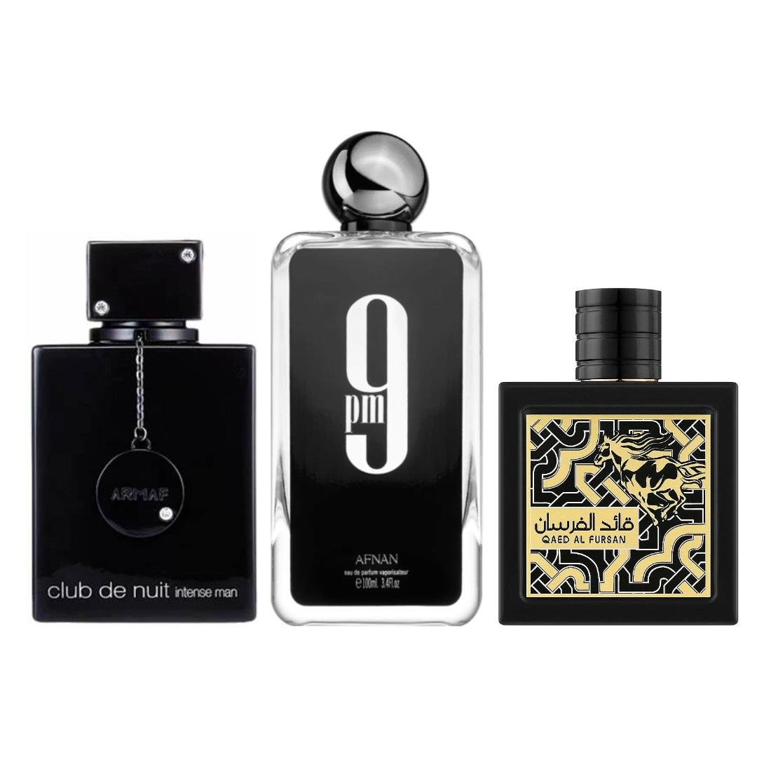 Afnan 9pm + Club De Nuit Intense + 1 More — 3-Piece Bundle by Afnan — Authentic Arabic Fragrance | Qamare