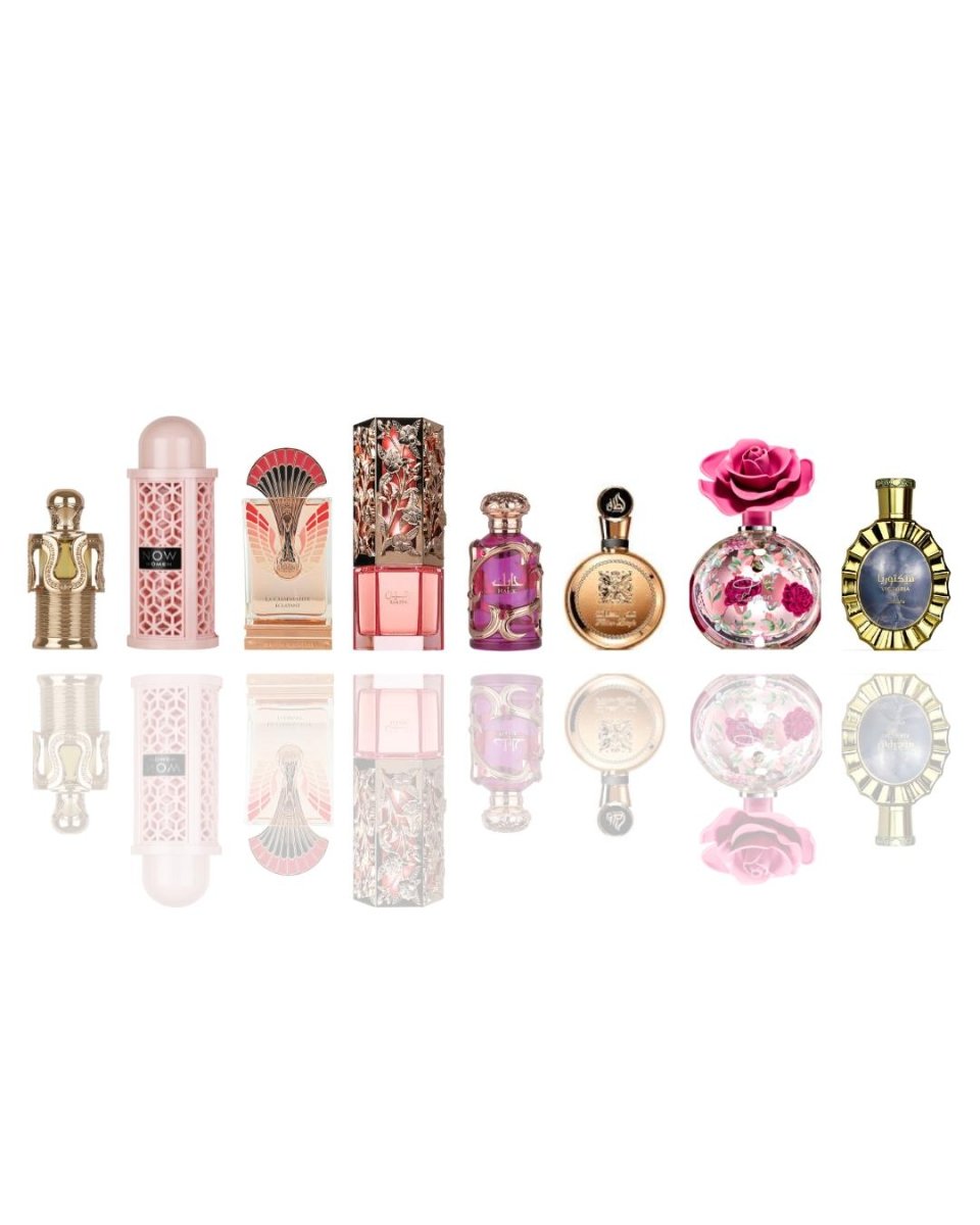 Maitha + Now Women + 6 More — 8-Piece Bundle by Qamare — Authentic Arabic Fragrance | Qamare