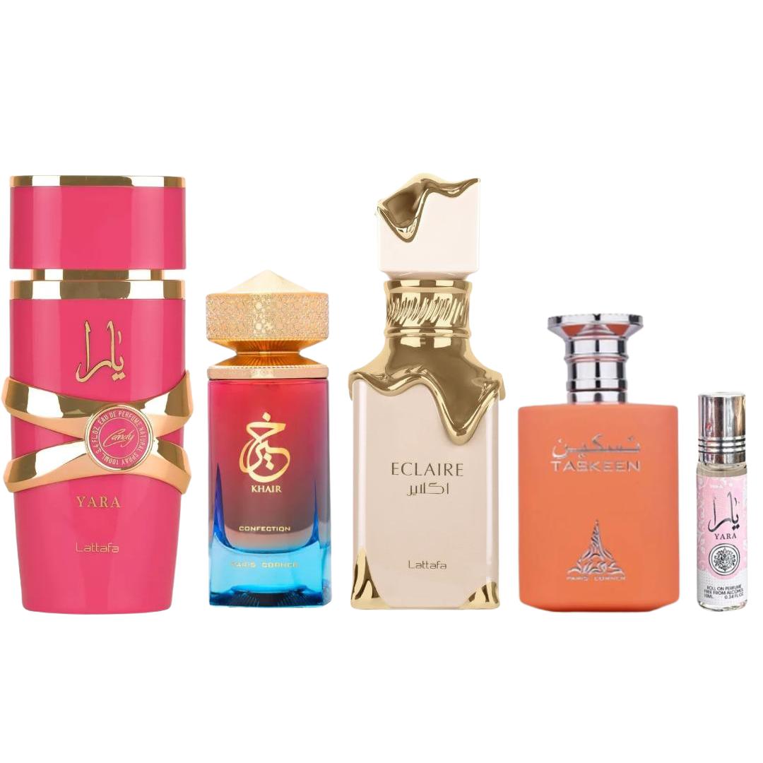 Yara Candy + Khair Confection + 3 More — 5-Piece Bundle by Qamare — Authentic Arabic Fragrance | Qamare