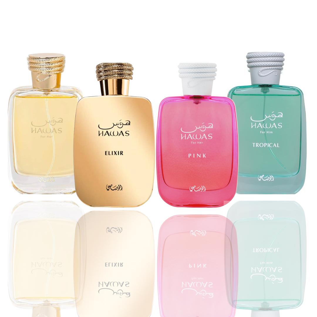 Hawas + Hawas Elixir + 2 More — 4-Piece Bundle by Qamare — Authentic Arabic Fragrance | Qamare
