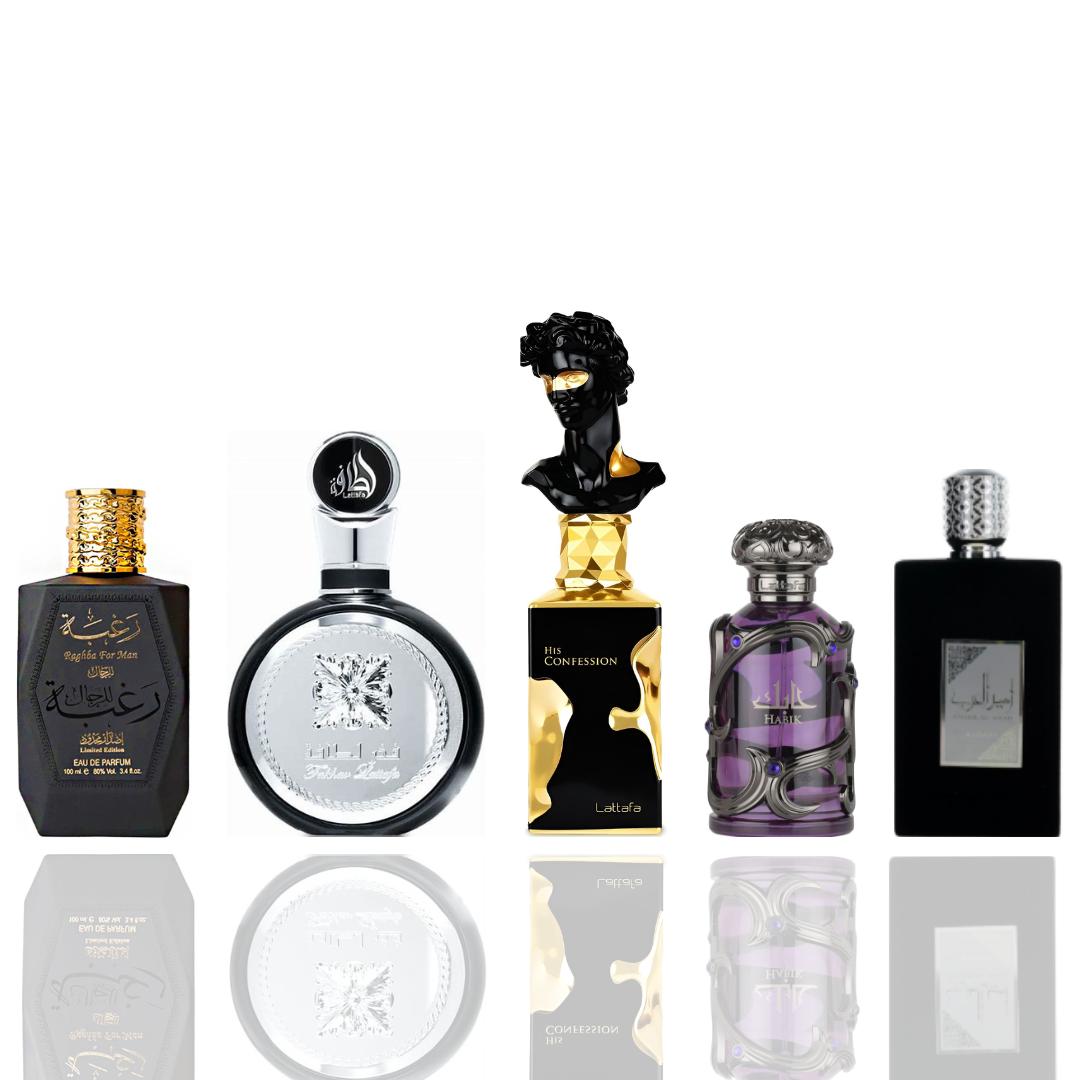 Lattafa Raghba + Fakhar Man + 3 More — 5-Piece Bundle by Lattafa — Authentic Arabic Fragrance | Qamare