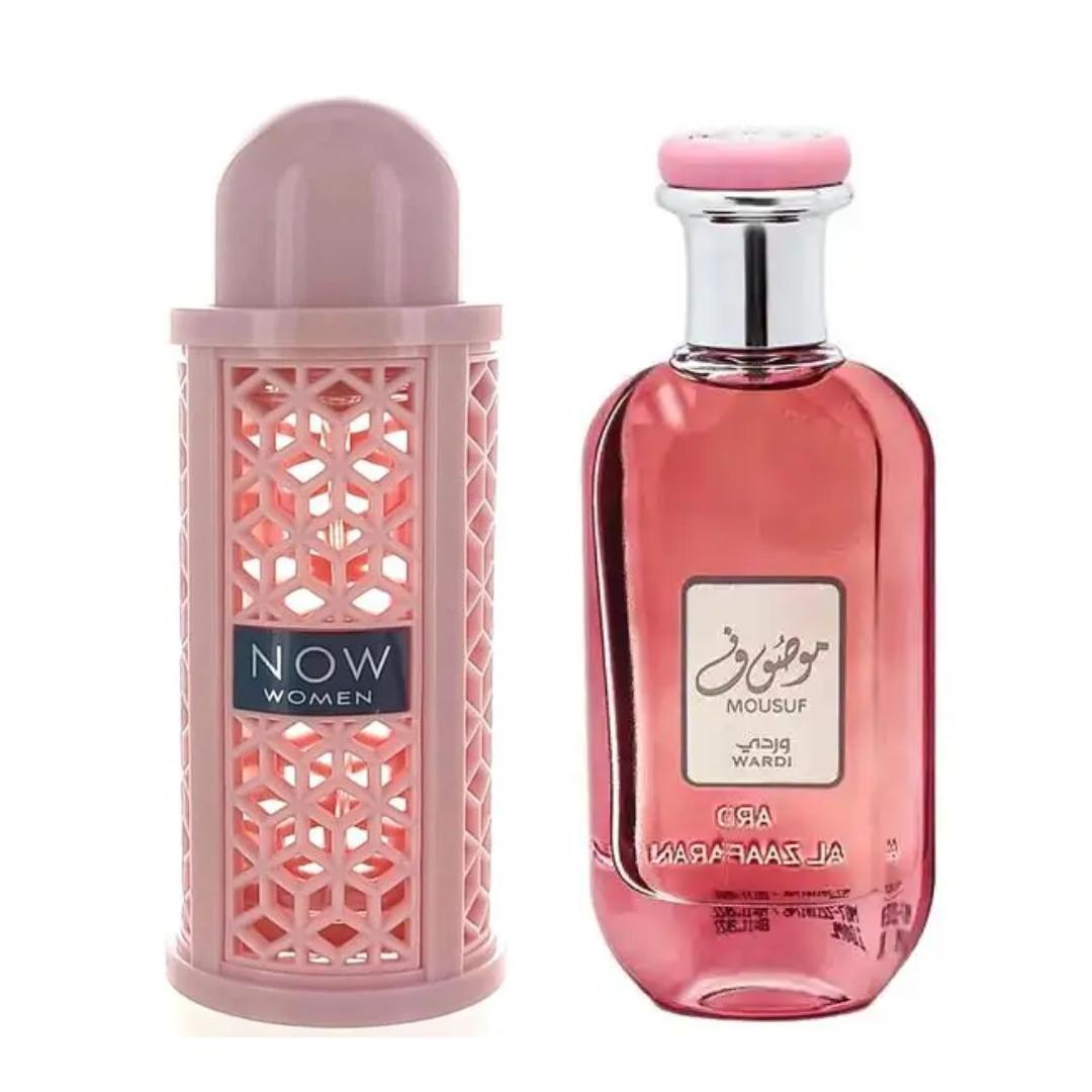 Lattafa Mousuf Wardi + Now Women Rave / — 2-Piece Set by Lattafa — Authentic Arabic Fragrance | Qamare