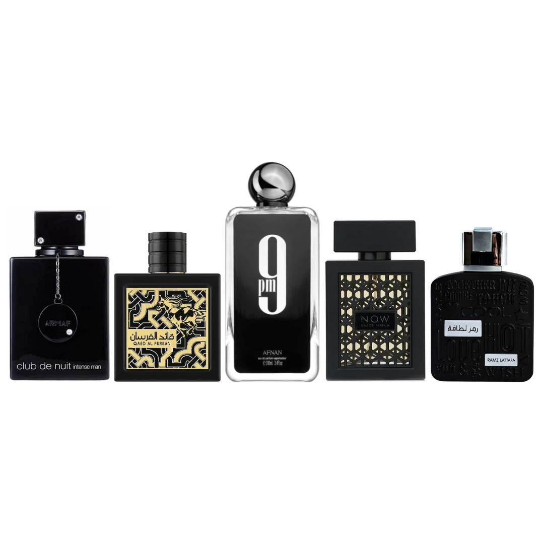 Lattafa Ramz SILVER + Afnan 9pm + 3 More — 5-Piece Bundle by Lattafa — Authentic Arabic Fragrance | Qamare