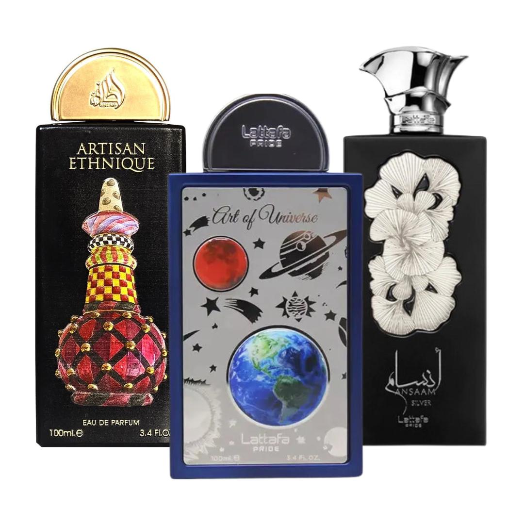 Artisan Ethnique + Art Of Universe + 1 More — 3-Piece Bundle by Qamare — Authentic Arabic Fragrance | Qamare