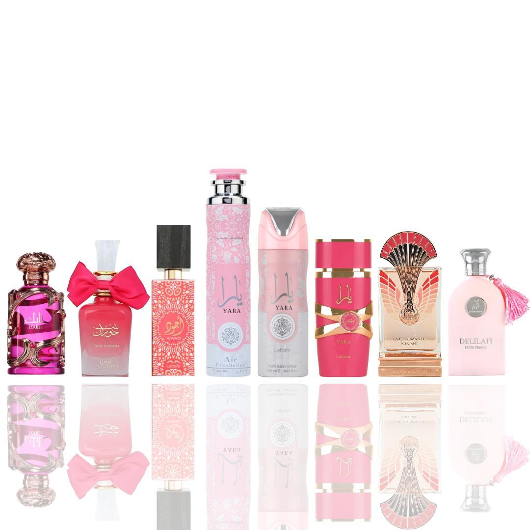 Habik Woman + Bint Hooran Rose Passion + 6 More — 8-Piece Bundle by Qamare — Authentic Arabic Fragrance | Qamare