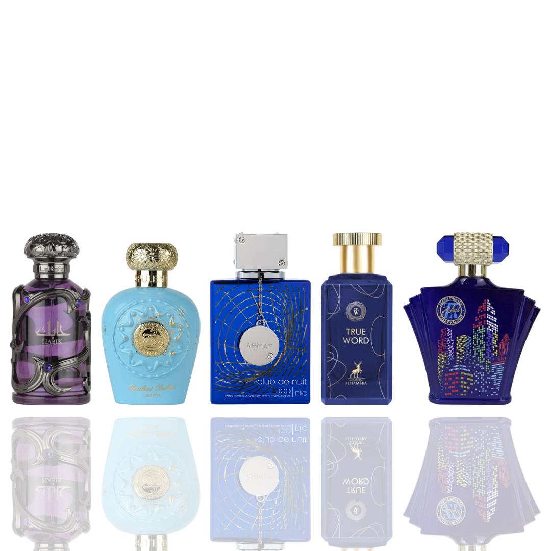 Habik Men + Opulent Dubai + 3 More — 5-Piece Bundle by Qamare — Authentic Arabic Fragrance | Qamare