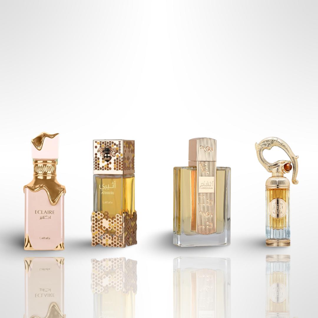 Lattafa Angham + Eclaire + 2 More — 4-Piece Bundle by Lattafa — Authentic Arabic Fragrance | Qamare