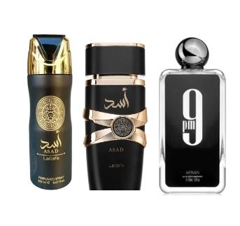 Lattafa Afnan 9pm + Asad + 1 More — 3-Piece Bundle by Lattafa — Authentic Arabic Fragrance | Qamare