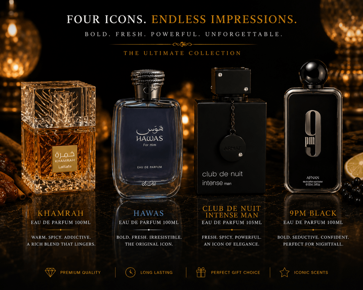 The Connoisseur's Vault — Curated 4-Piece Collection by Qamare — Authentic Arabic Fragrance | Qamare