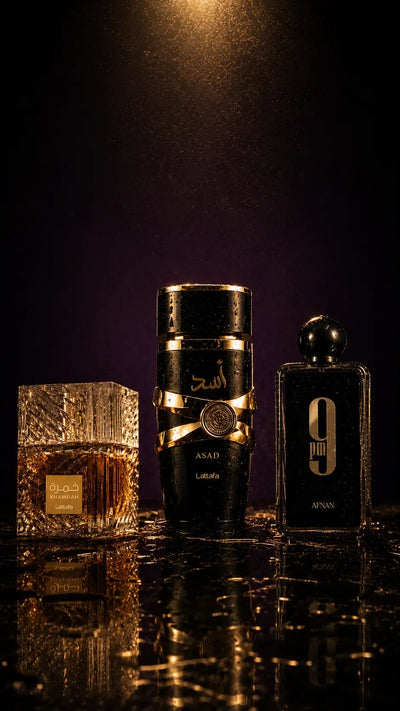 Authentic Arabian perfume bottles - Khamrah, Asad, 9PM