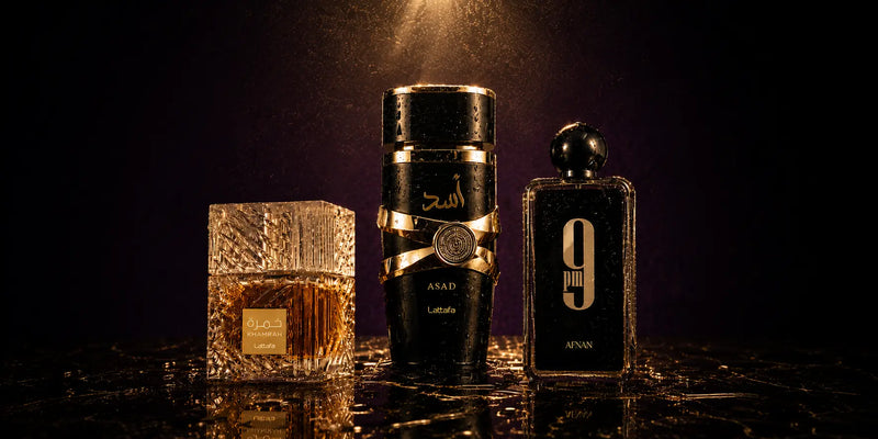 Lattafa Khamrah, Asad, and 9PM Afnan Arabian perfumes from Qamare