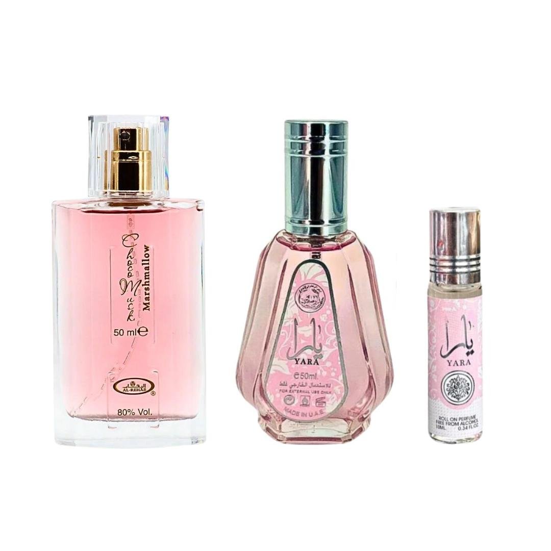 Yara & Choco Musk Marshmallow Bundle Roll On Oil by Qamare — Authentic Arabic Fragrance | Qamare