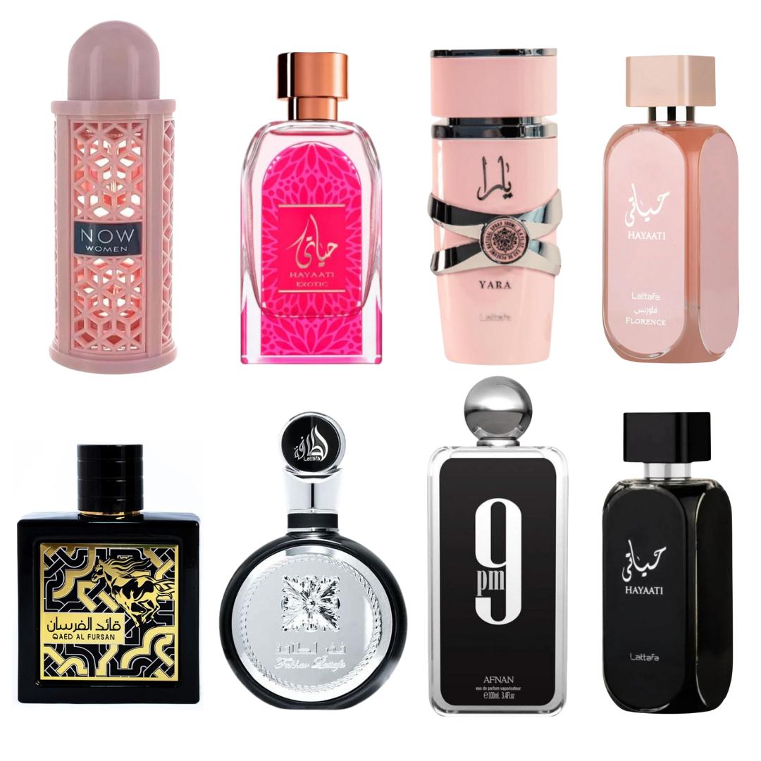 Lattafa Now Pink + Hayaati Exotic + 6 More — 8-Piece Bundle by Lattafa — Authentic Arabic Fragrance | Qamare