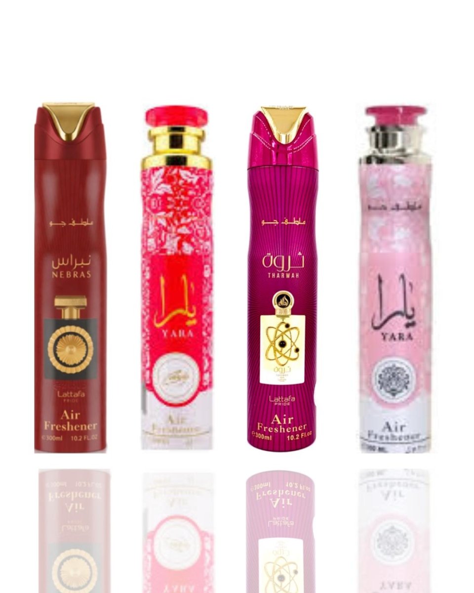 Nebras Air Freshener + Yara Candy Air Freshener + 2 More — 4-Piece by Qamare — Authentic Arabic Fragrance | Qamare